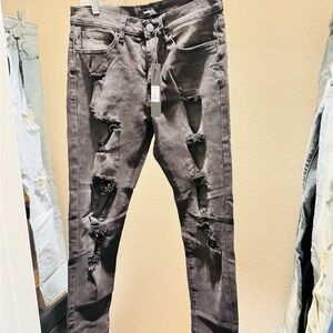 Fashion Nova Charcoal Distressed Men's Skinny Jeans